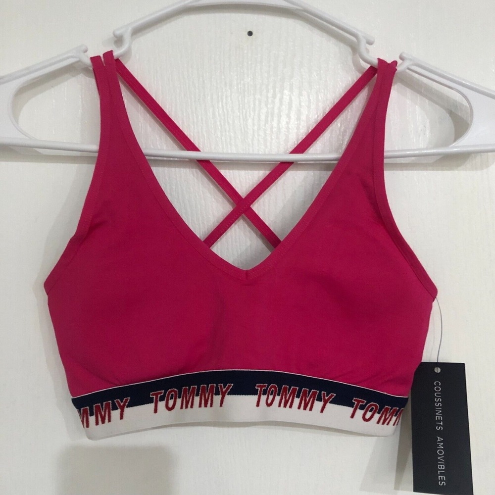 Tommy Hilfiger Pink Crisscross Back Sports Bra Logo Band TP10549T XS NEW